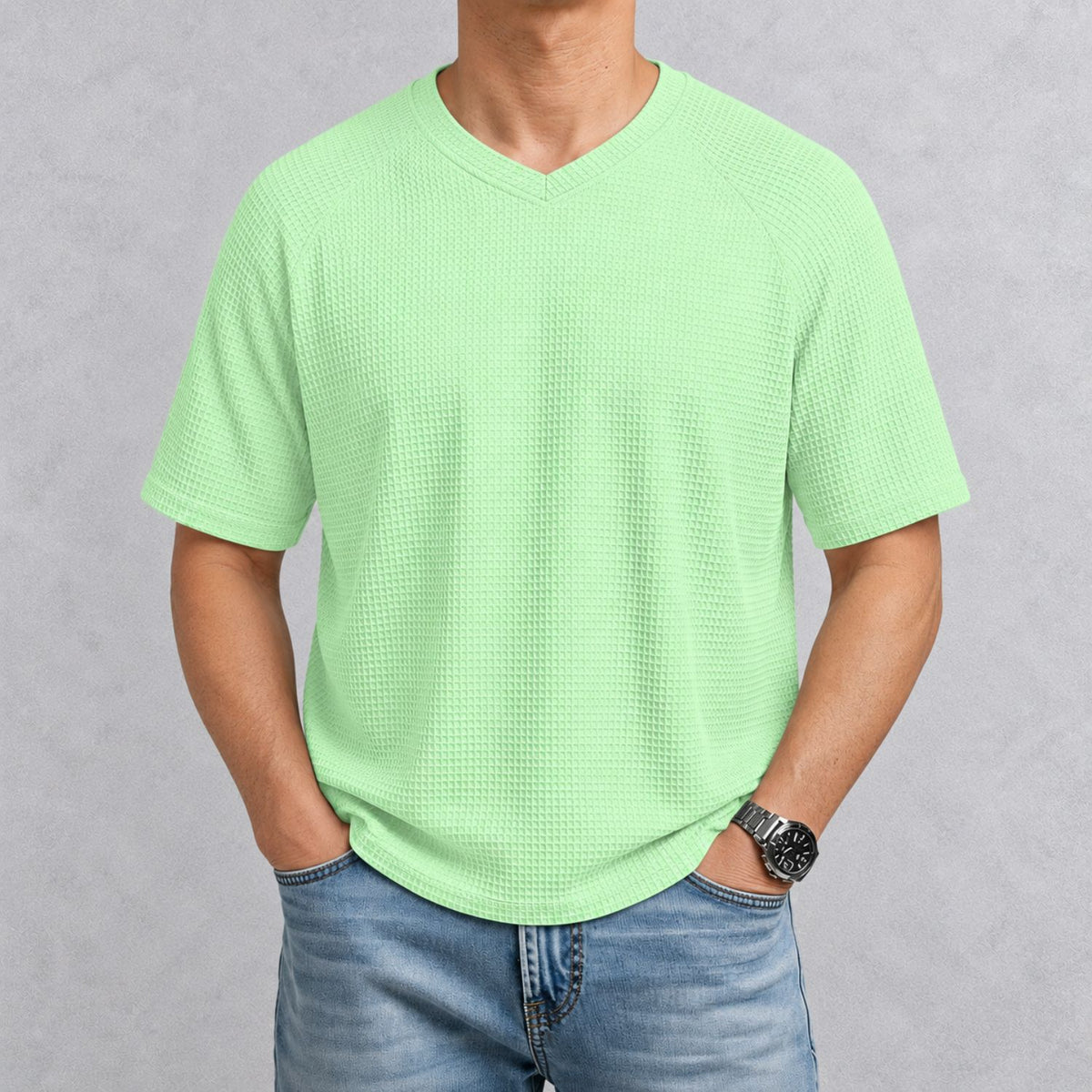 MERVAI ワッフルニット VネックTシャツ