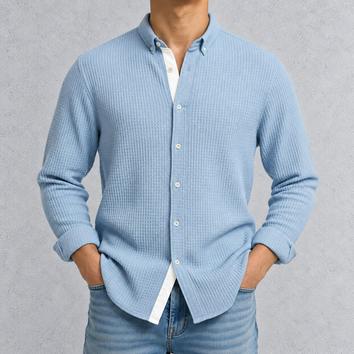 CALVORO ワッフルニット シャツカーディガン