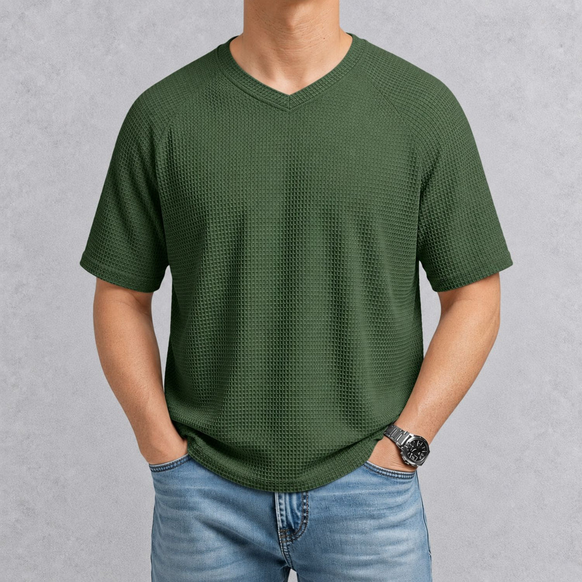 MERVAI ワッフルニット VネックTシャツ