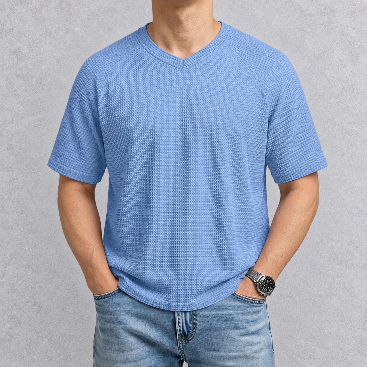 MERVAI ワッフルニット VネックTシャツ