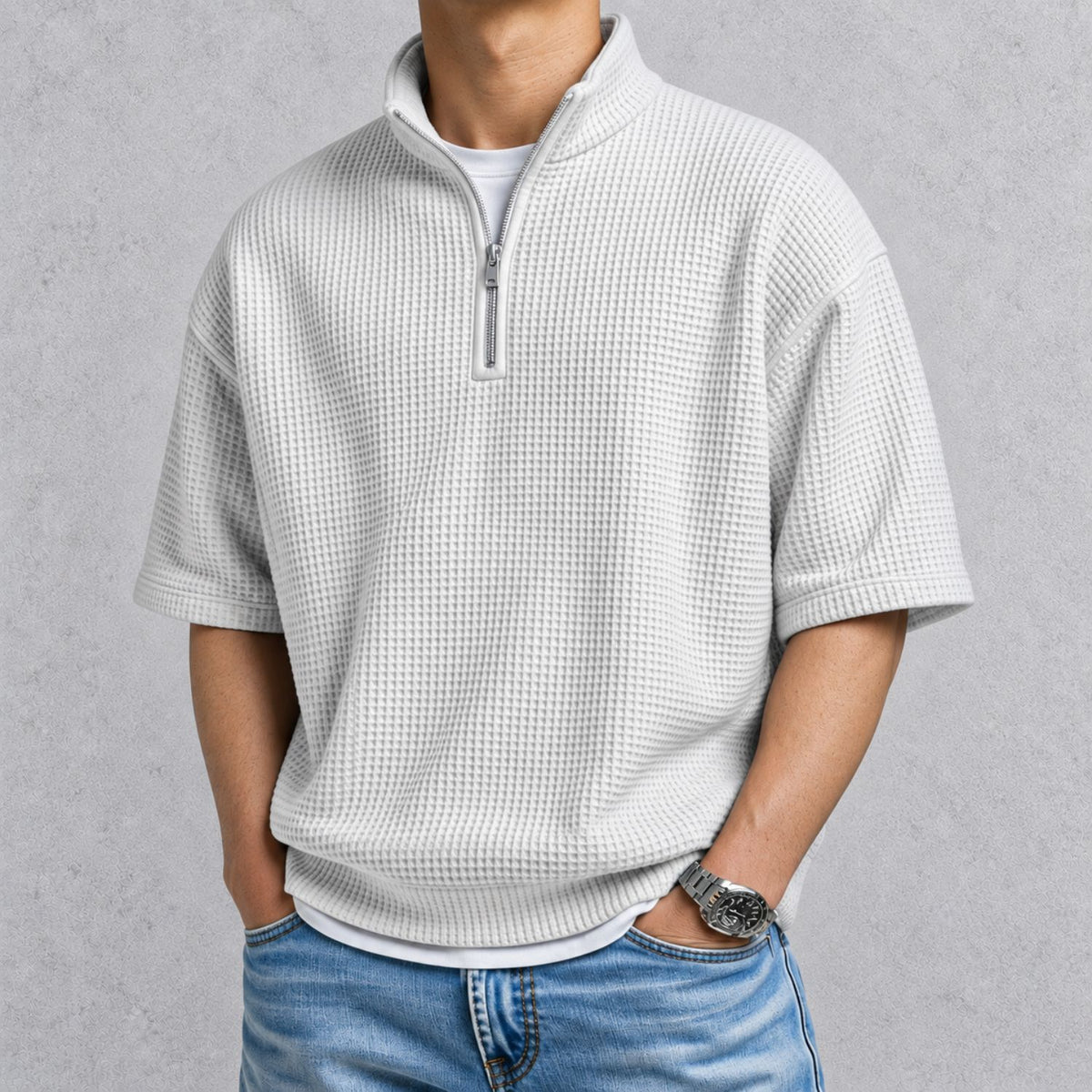 ZERVANO スタンドカラー ワッフルTシャツ