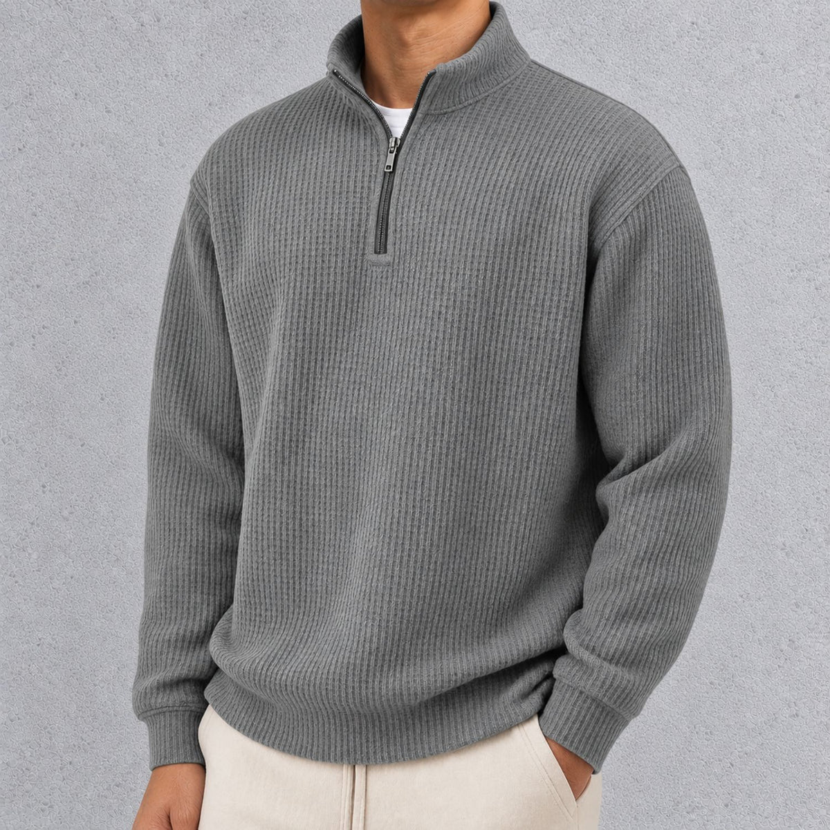 KORREVA ワッフルニット クォータージップ スウェット