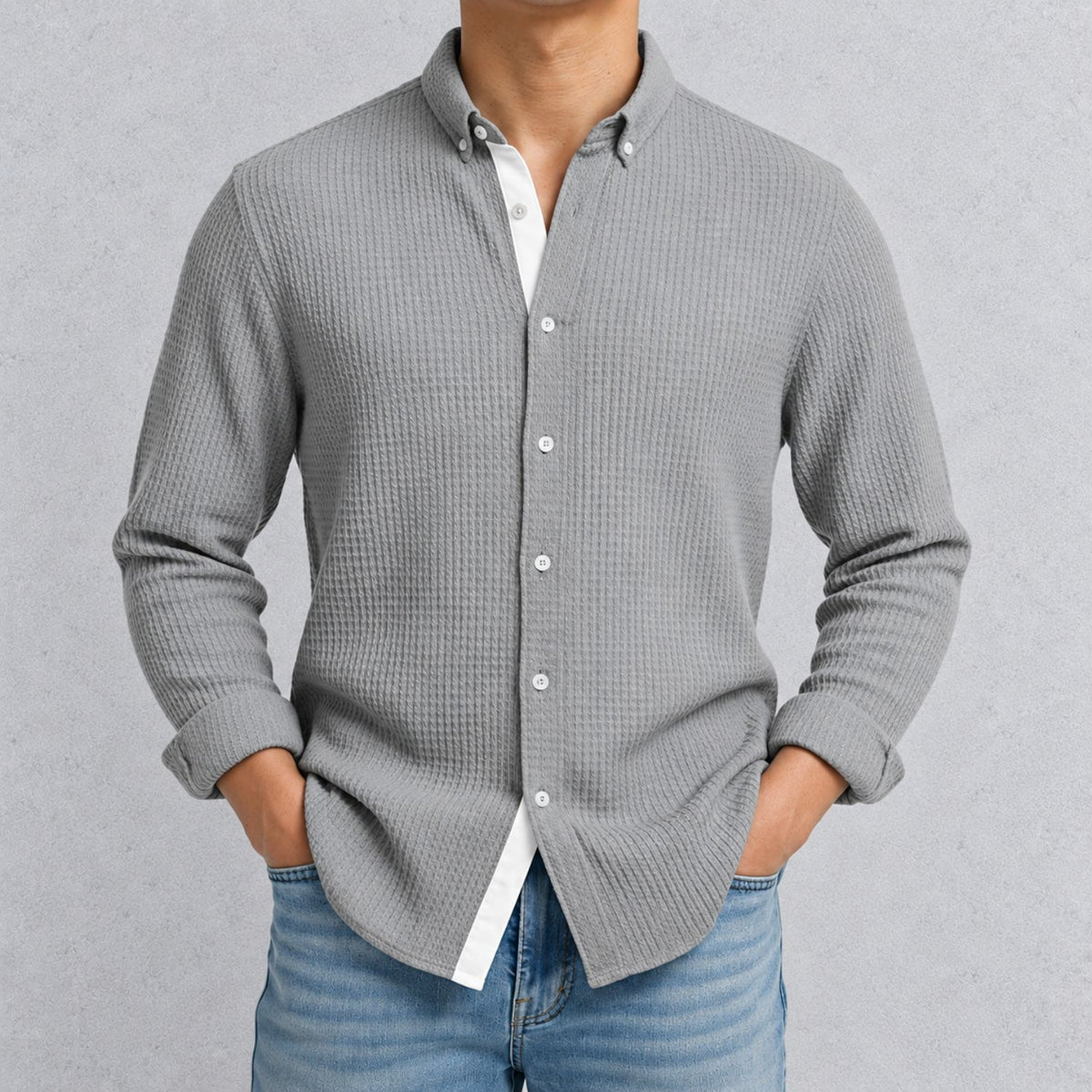 CALVORO ワッフルニット シャツカーディガン