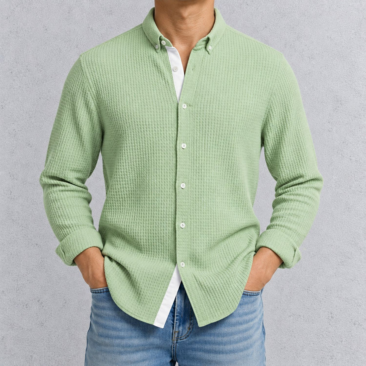 CALVORO ワッフルニット シャツカーディガン