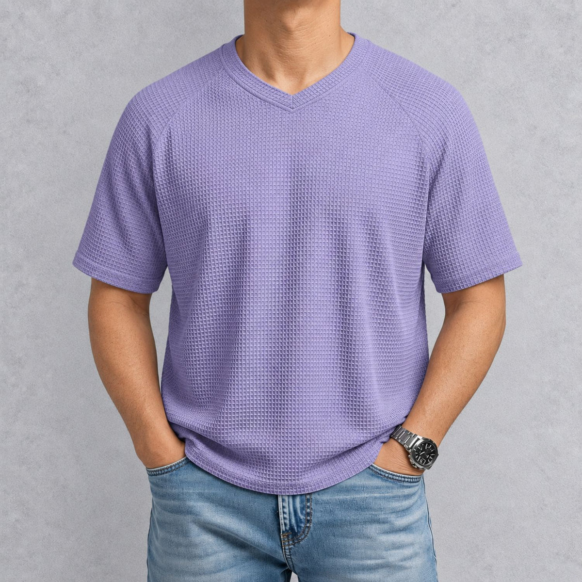 MERVAI ワッフルニット VネックTシャツ