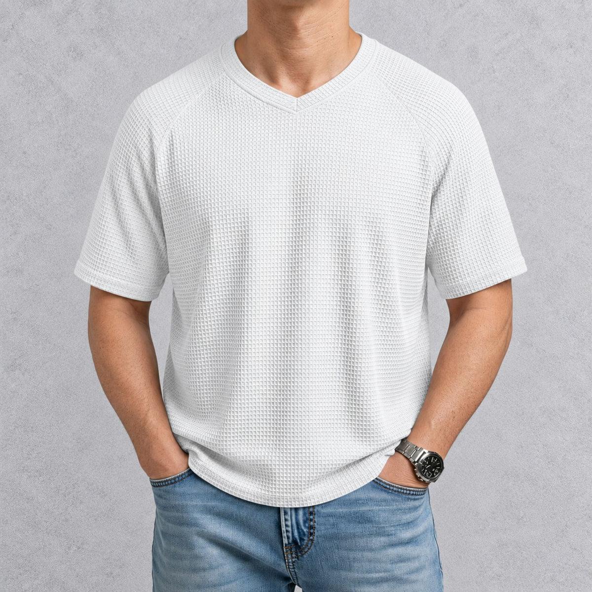MERVAI ワッフルニット VネックTシャツ