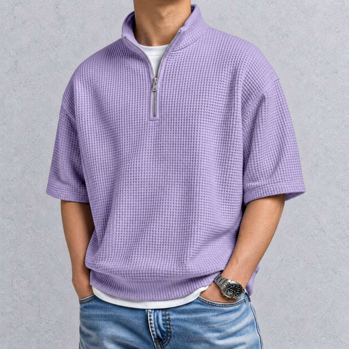 ZERVANO スタンドカラー ワッフルTシャツ