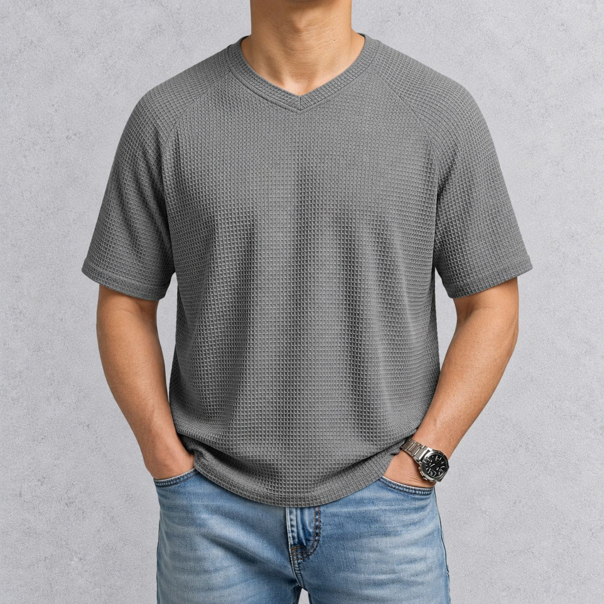 MERVAI ワッフルニット VネックTシャツ